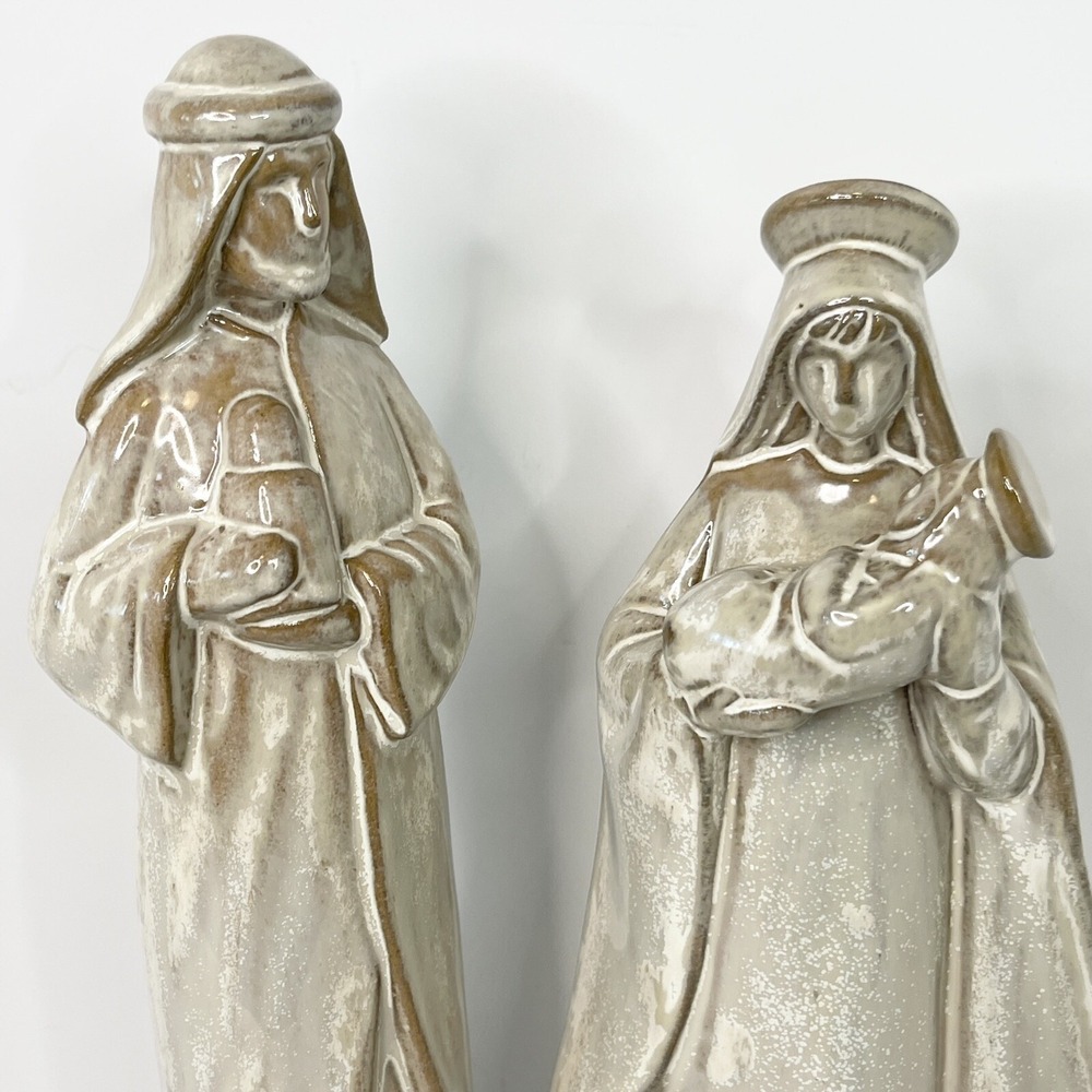 Holy Family Earthenware Glazed Clay Nativity Figurines Set Of 2 Vintage - Picture 5 of 14